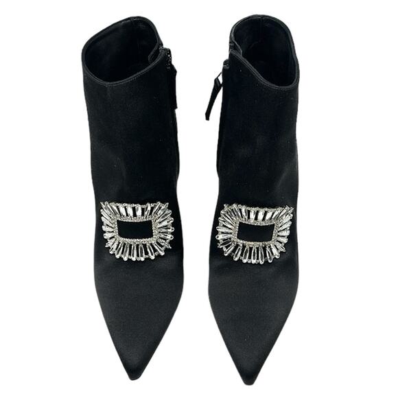Manolo Blahnik Cantita Embellished Buckle Satin Boots Booties Black Size 37 - Picture 1 of 10